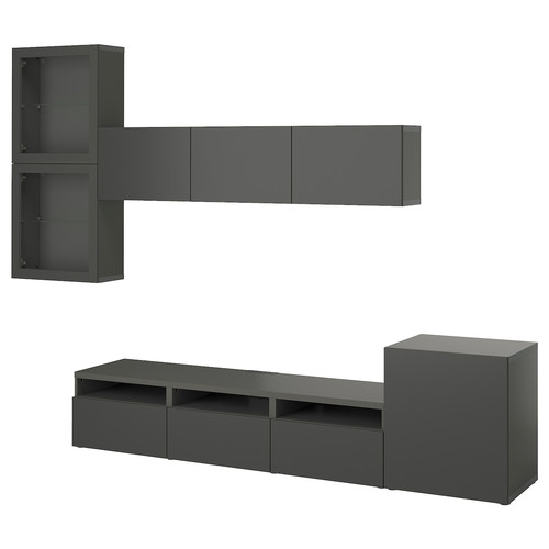 BESTÅ TV storage combination/glass doors, dark grey Lappviken/Sindvik dark grey, 300x42x211 cm