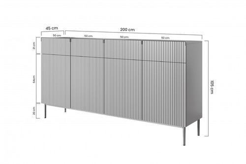 Cabinet with 4 Doors & 4 Drawers Nicole 200cm, sage, black legs