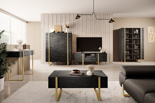 Two-Door Cabinet Verica 120 cm, charcoal/gold legs