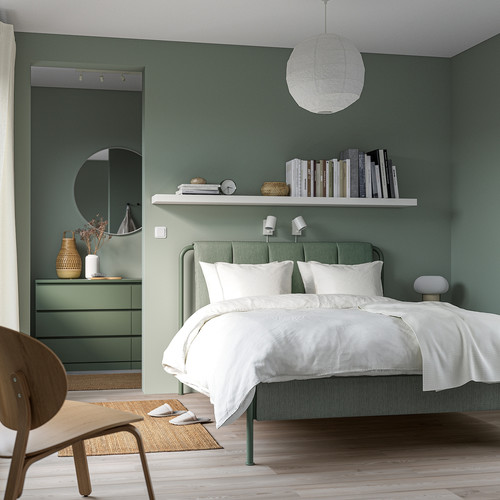 TÄLLÅSEN Upholstered bed frame, Kulsta grey-green, 140x200 cm