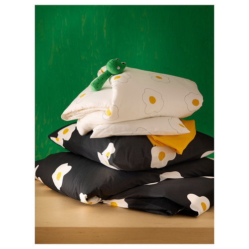 ÖGONLOCKSMAL 3-piece bedlinen set for cot, flower white/yellow, 60x120 cm