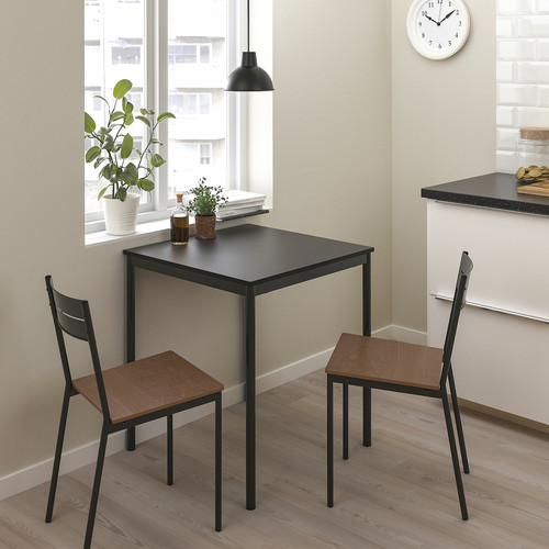 SANDSBERG / SANDSBERG Table and 2 chairs, black/black, 67x67 cm