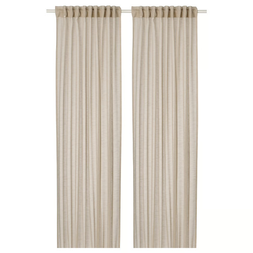HÄLLEBRÄCKA Sheer curtains, 1 pair, light beige, 145x300 cm
