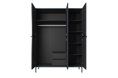 Wardrobe Nicole with Drawer Unit 150 cm, dark blue, black handles and legs