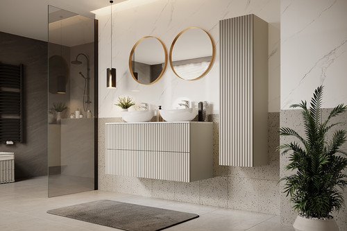 Bathroom Wall-mounted High Cabinet MDF Nicole 140cm, cashmere