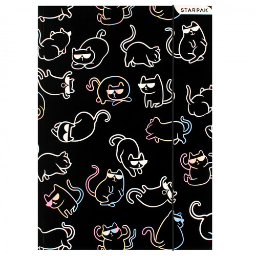 Document File Folder with Elastic Band A4 1pc Kitty, black, assorted patterns