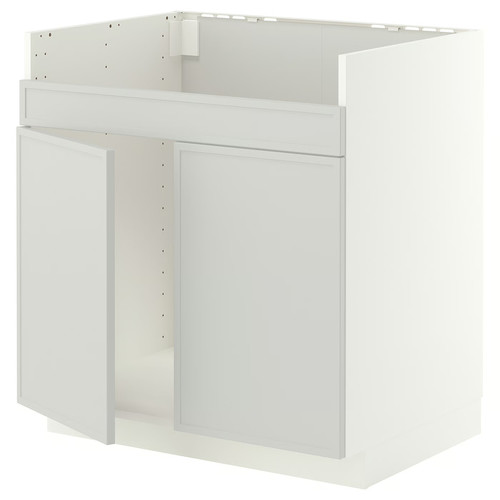 METOD Base cab f HAVSEN double bowl sink, white/Aspudden light grey, 80x60 cm