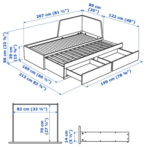 FLEKKE Day-bed w 2 drawers/2 mattresses, white/Åfjäll firm, 80x200 cm