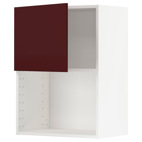 METOD Wall cabinet for microwave oven, white Kallarp/high-gloss dark red-brown, 60x80 cm