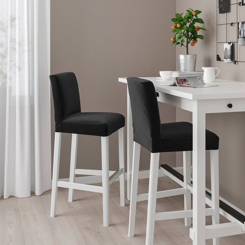 BERGMUND Bar stool with backrest, white, Djuparp dark grey, 75 cm