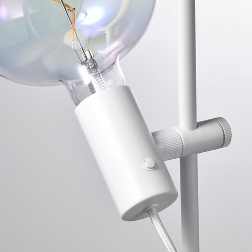 HÅRSLINGA / MOLNART Floor lamp with light bulb, white/ellipse shaped multicolour
