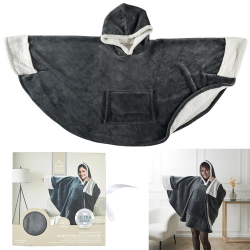 Blanket Poncho with Hood, grey