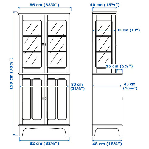 LOMMARP Cabinet with glass doors, dark blue-green, 86x199 cm