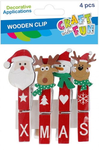 Decorative Christmas Clothespins, 7 cm, Mixed Designs, 4 pcs