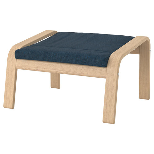 POÄNG Armchair and footstool, white stained oak veneer/Hillared dark blue