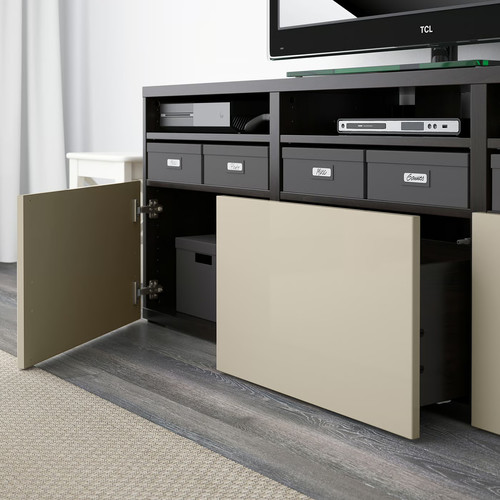 BESTÅ TV storage combination/glass doors, black-brown, 180x42x192 cm