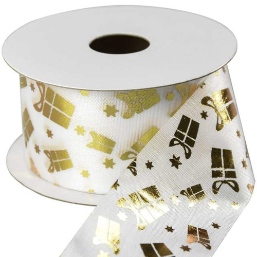 Decorative Christmas Ribbon, White with Snowflakes, 40 mm x 2.7 m