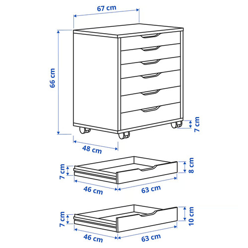 ALEX Drawer unit on castors, dark grey, 67x66 cm