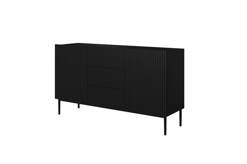 Cabinet with 2 Doors & 3 Drawers Nicole 150cm, matt black/black legs