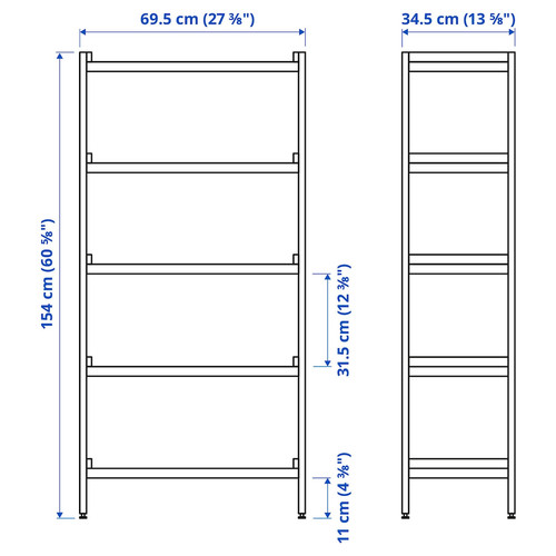 EKENABBEN Open shelving unit, aspen/blue, 70x34x154 cm