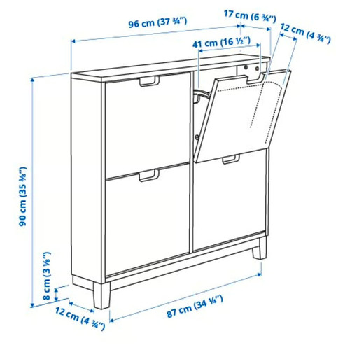 STÄLL Shoe cabinet with 4 compartments, oak veneer, 96x17x90 cm