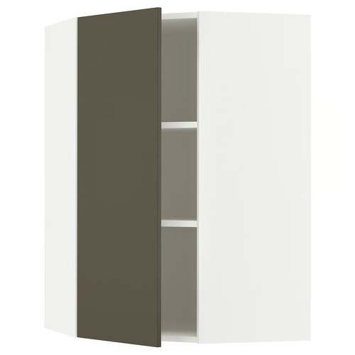 METOD Corner wall cabinet with shelves, white/Havstorp brown-beige, 68x100 cm