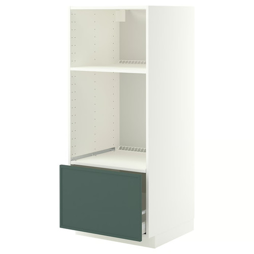 METOD/MAXIMERA High cab for oven/micro w drawer, white/Aspudden dark grey-green, 60x60x140 cm
