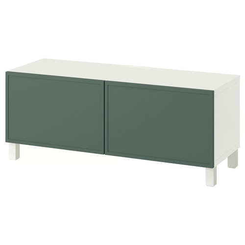 BESTÅ TV bench with doors, white/Krukmakare dark grey-green, 120x42x48 cm