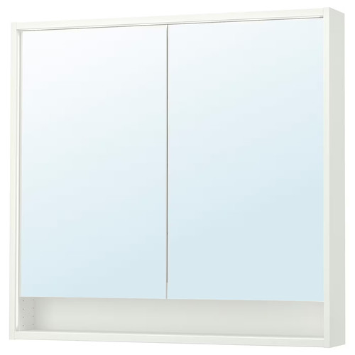 FAXÄLVEN Mirror cabinet w built-in lighting, white, 100x15x95 cm