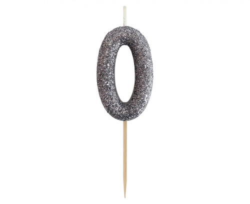 Birthday Candle Number 0, glitter black