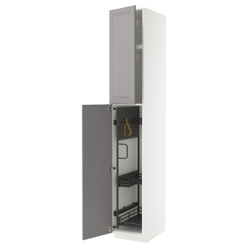 METOD High cabinet with cleaning interior, white/Bodbyn grey, 40x60x240 cm