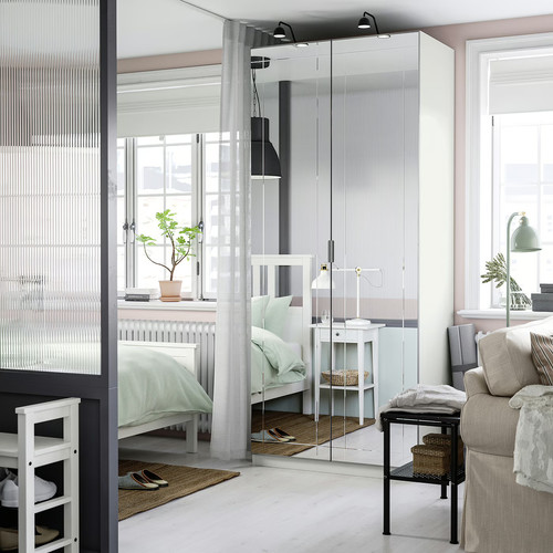 PAX / KAMMARTORP Wardrobe combination, white mirror glass/grey, 100x60x236 cm