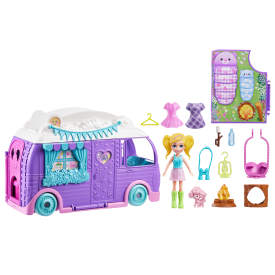 Polly Pocket Glamping Camper Van, Doll & Pet Playset JCC32 4+