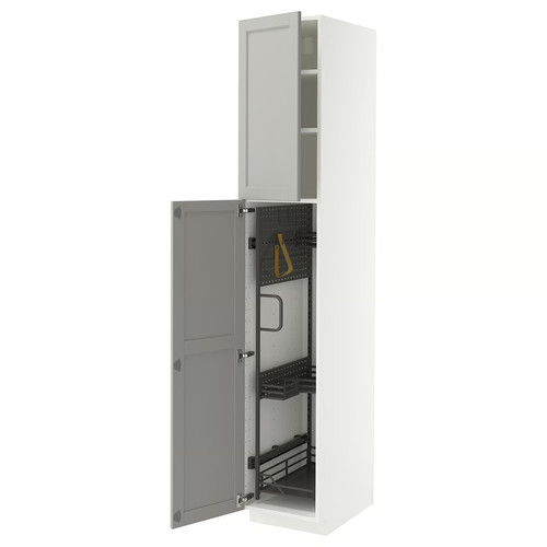 METOD High cabinet with cleaning interior, white/Lerhyttan light grey, 40x60x220 cm