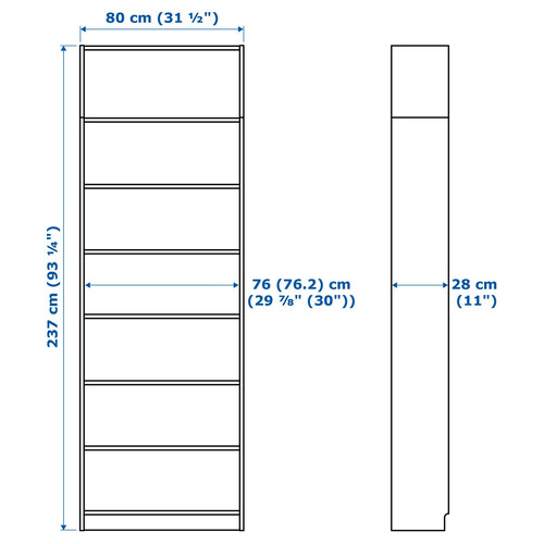 BILLY Bookcase, white, 80x28x237 cm