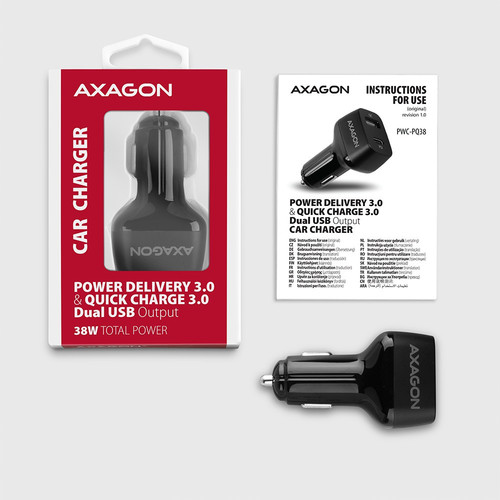 AXAGON Car Charger PWC-PQ38 38W 2x port USB-A+C