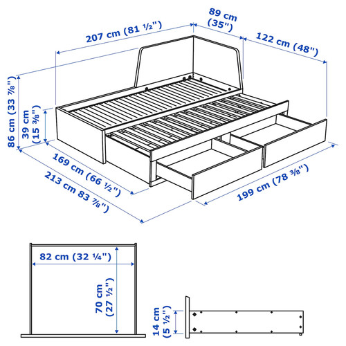 FLEKKE Day-bed w 2 drawers/2 mattresses, white/Åfjäll medium firm, 80x200 cm