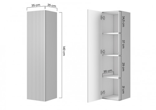 Bathroom Wall-mounted High Cabinet MDF Nicole 140cm, matt white