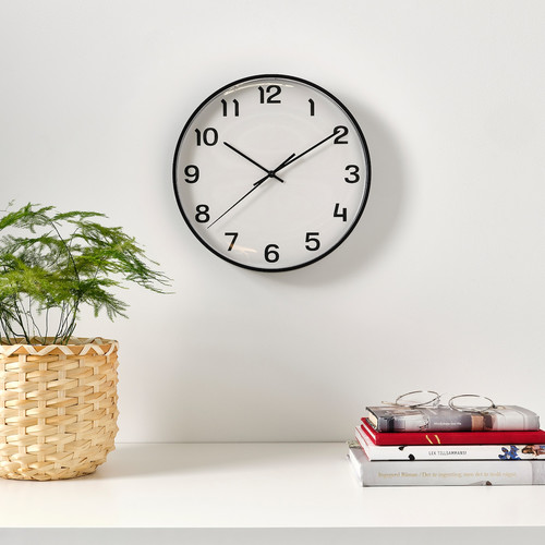 PLUTTIS Wall clock, low-voltage/black, 28 cm