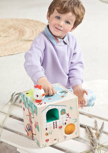 LILLIPUTIENS Wooden Activity Cube - Farm 12m+