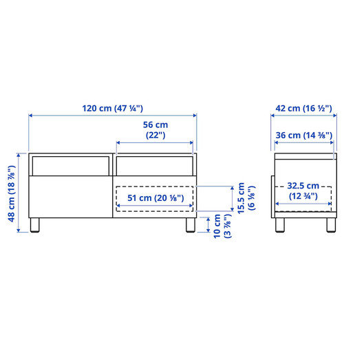 BESTÅ TV bench with drawers, white/Lappviken/Stubbarp white, 120x42x48 cm
