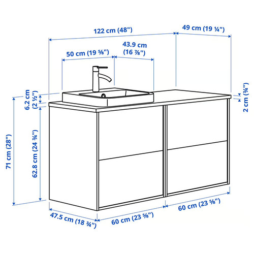HAVBÄCK / ORRSJÖN Wash-stand/wash-basin/tap, dark grey/bamboo, 122x49x71 cm