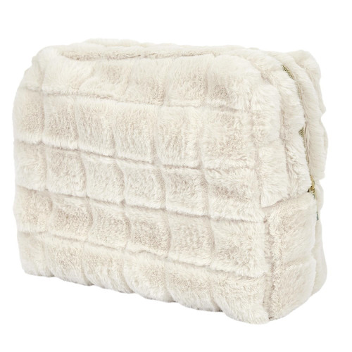Cosmetic Bag, faux fur, cream