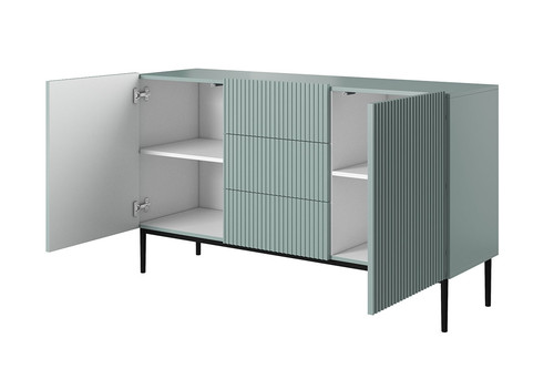 Cabinet with 2 Doors & 3 Drawers Nicole 150cm, sage/black legs