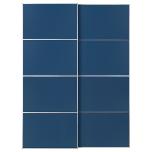 MEHAMN Pair of sliding doors, aluminium/double sided blue, 150x201 cm