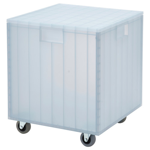 PANSARTAX Box with castors and lid, transparent grey-blue, 33x33x33 cm