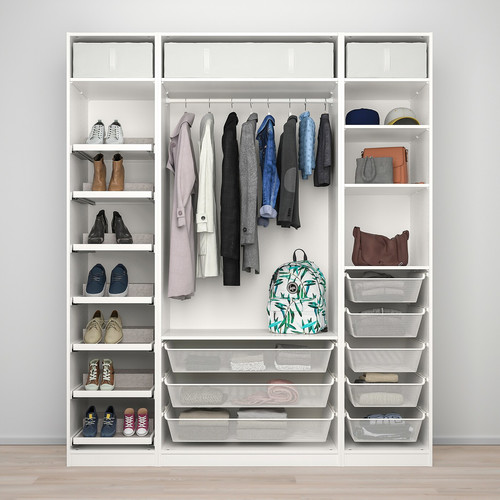 PAX / REINSVOLL Wardrobe combination, white, grey-beige, 200x60x236 cm