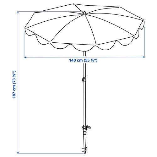 STRANDÖN Parasol, blue/white, 140 cm