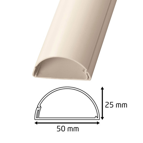 Cable Cover Strip D-line 50x25x1000 mm, semi-circular, white