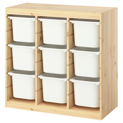 TROFAST Storage combination with boxes, room divider/light white stained pine white, 93x44x91 cm